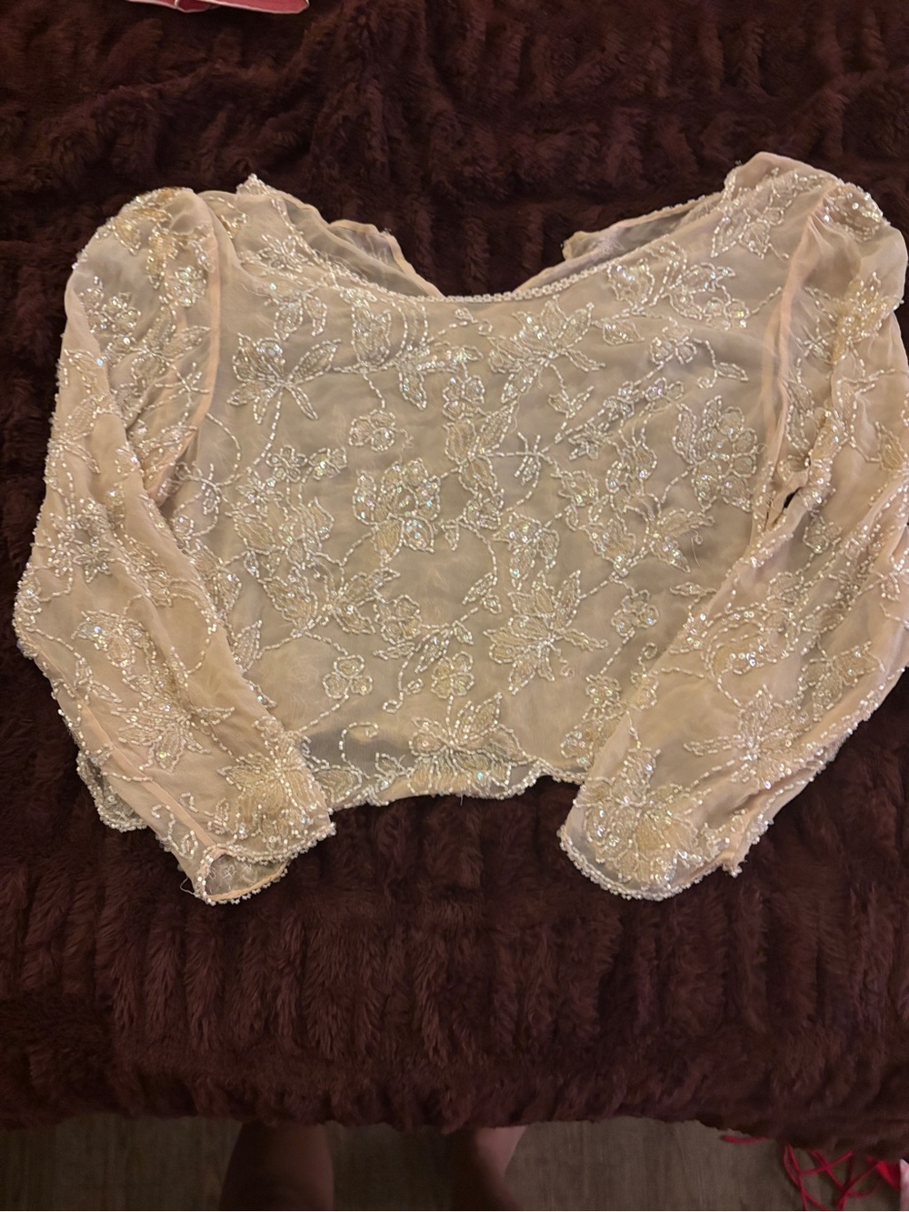 Beaded Sheer Floral Crop Top - Blush